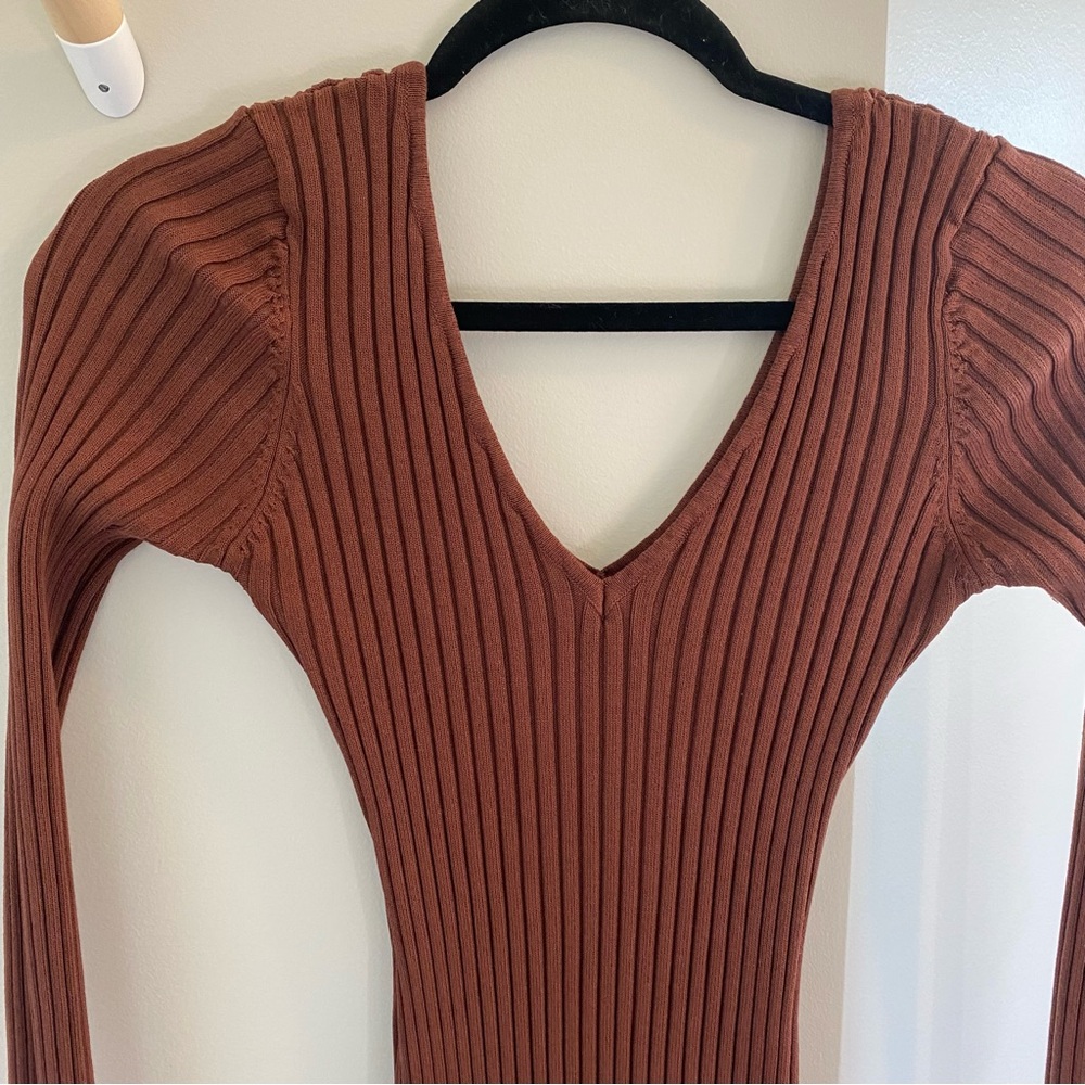 Pinkblush Rust V-Neck Ribbed Sweater Dress